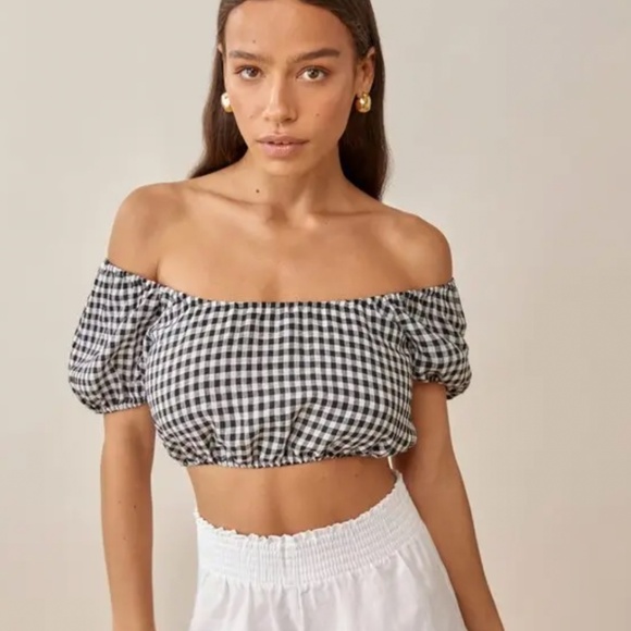 Reformation Scallop Linen Top - April Check - Size XS - NWT - Picture 5 of 5